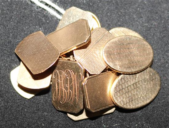 Four pairs of 9ct gold cufflinks.